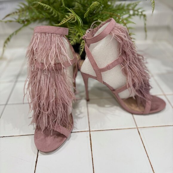 Steve Madden Fefe Blush Feather Stiletto Sandals - Picture 3 of 12